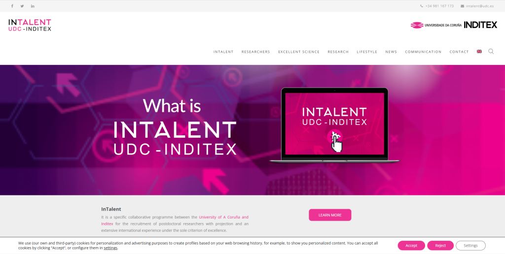 Image of Intalent's front page