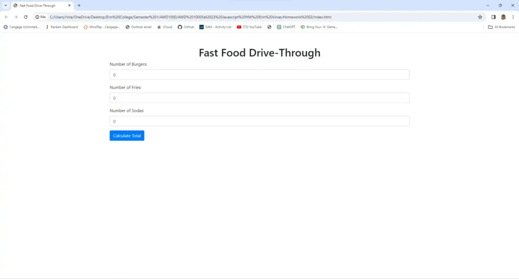Fast Food Drive-Through made with HTML, CSS, and JavaScript